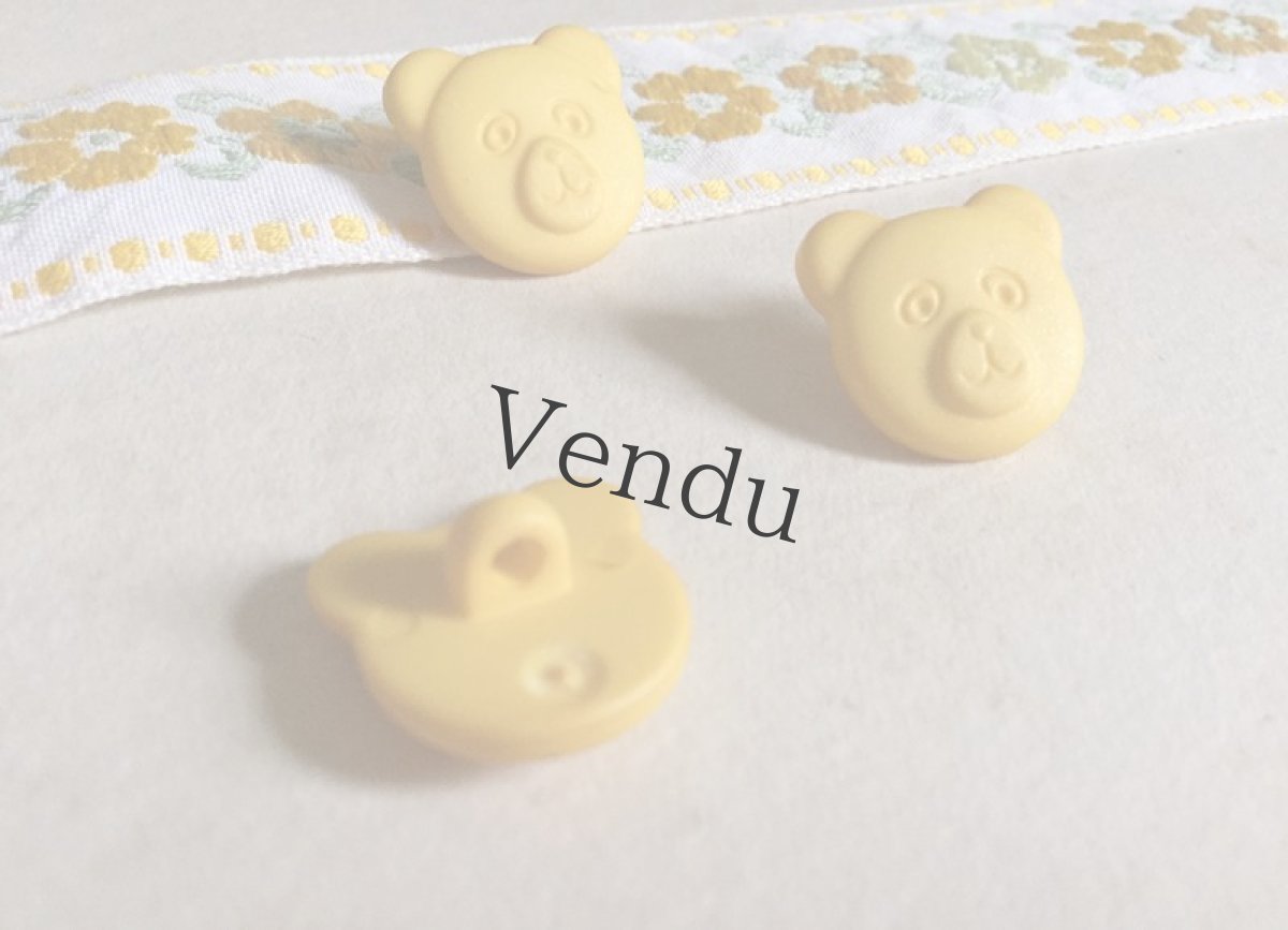 画像6: ヴィンテージ　黄色いくまさんのボタン３頭セット (6)