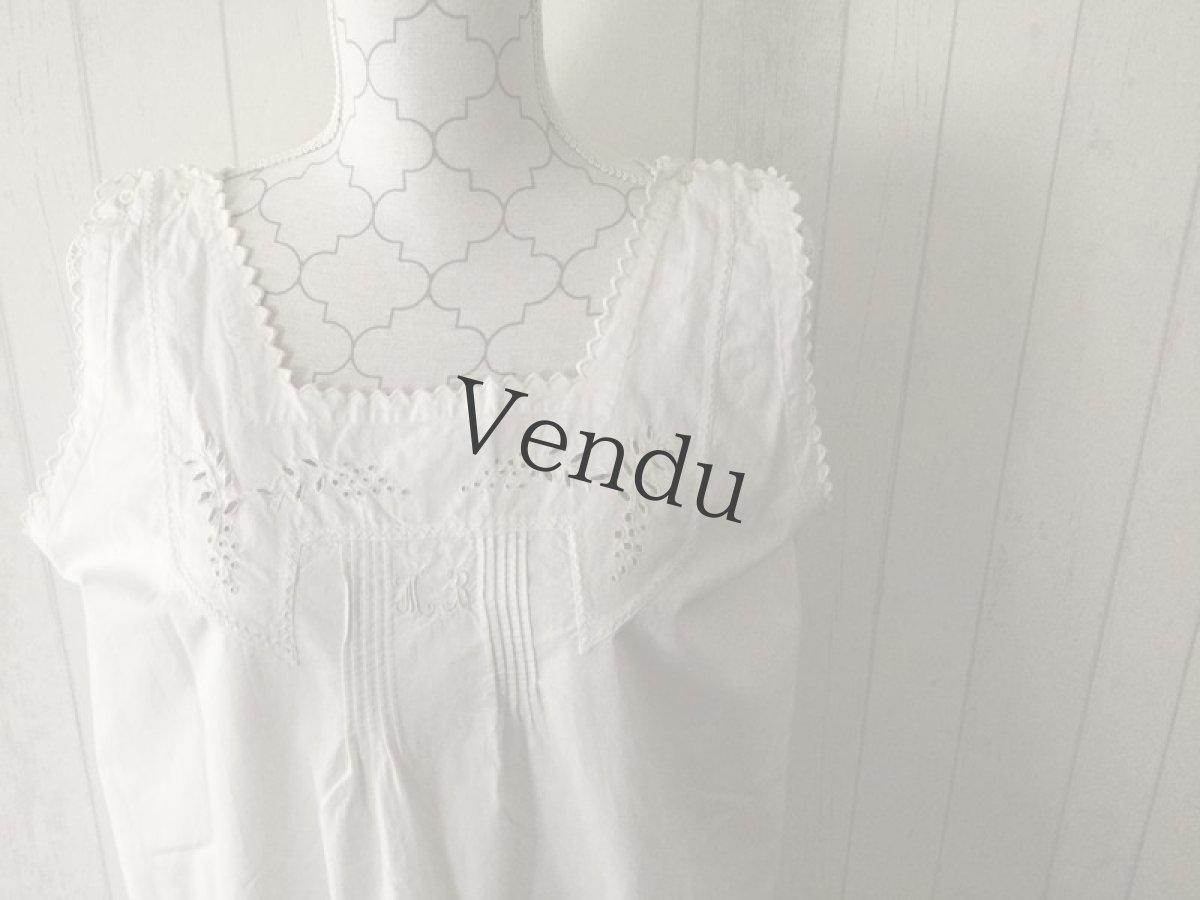 画像3: アンティーク　コットン　ノースリーブワンピース (3)