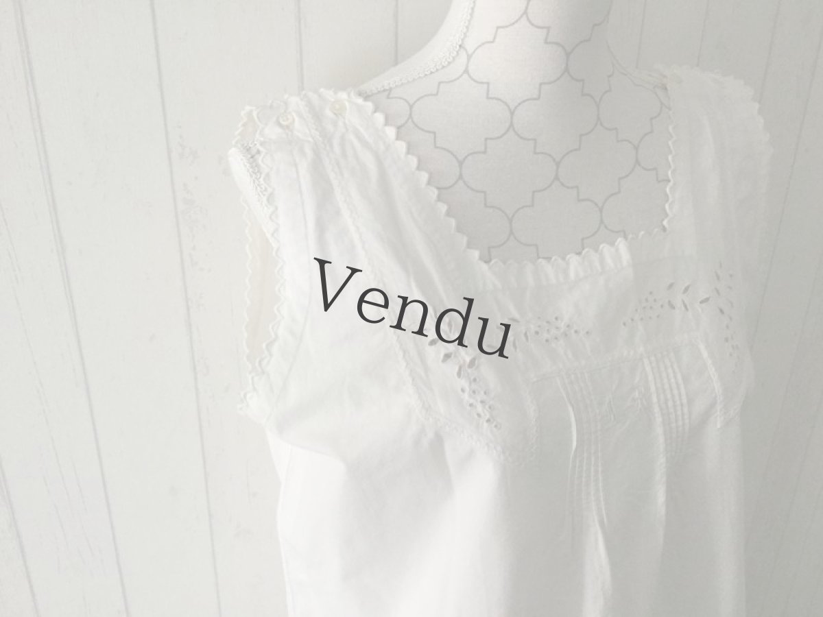 画像7: アンティーク　コットン　ノースリーブワンピース (7)