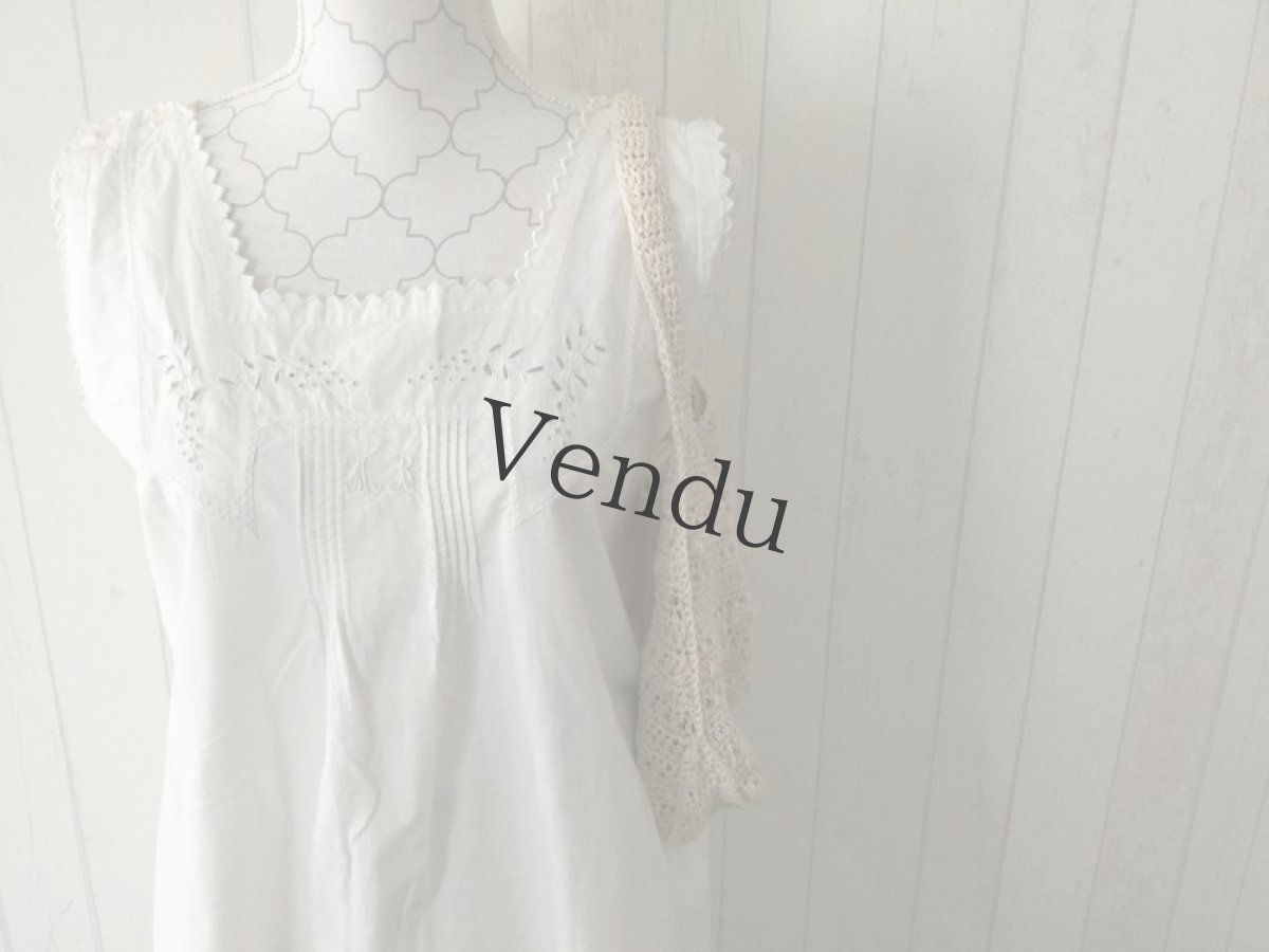 画像4: アンティーク　コットン　ノースリーブワンピース (4)