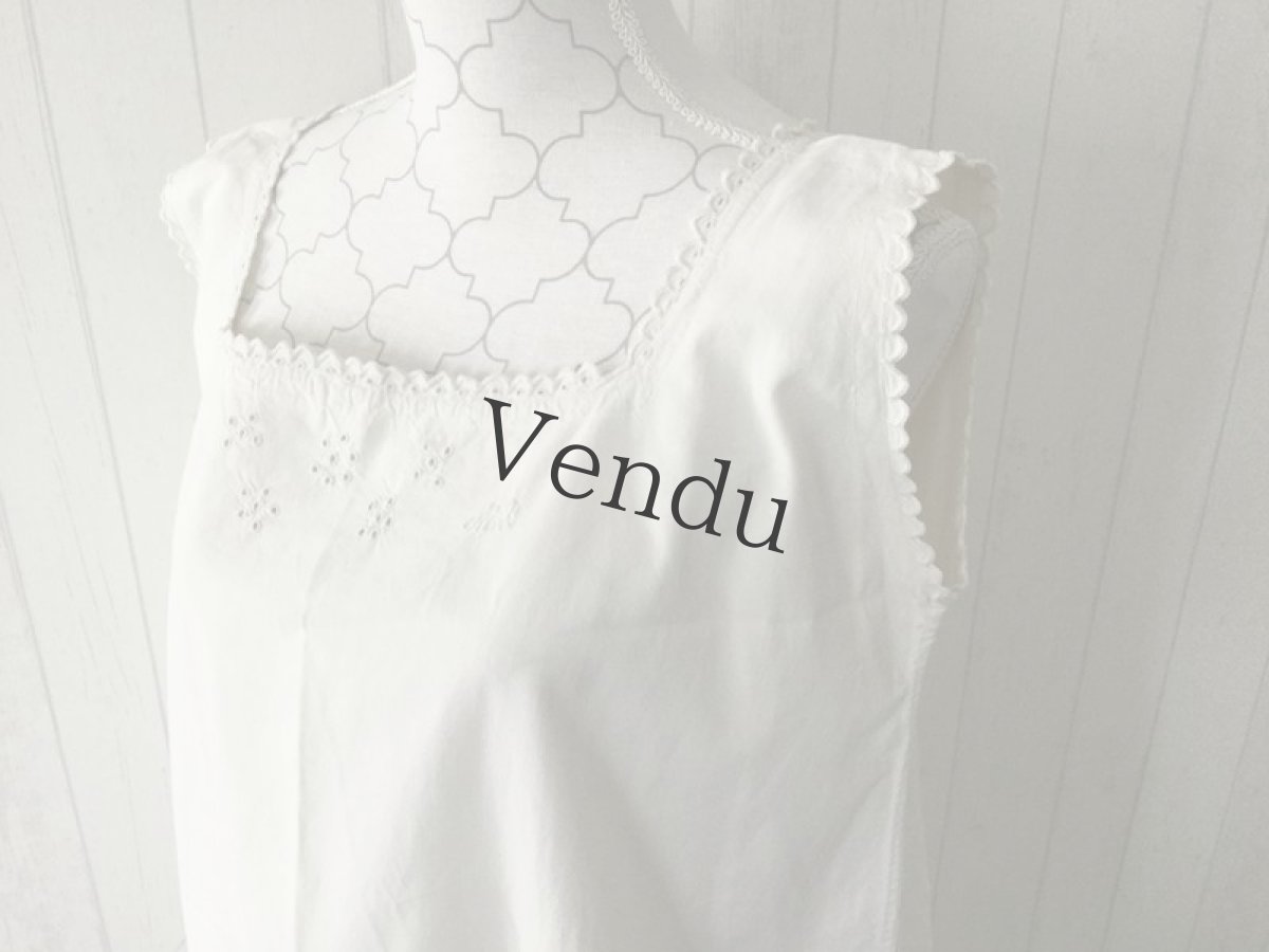 画像3: フランスアンティーク　リネン　ノースリーブワンピース (3)