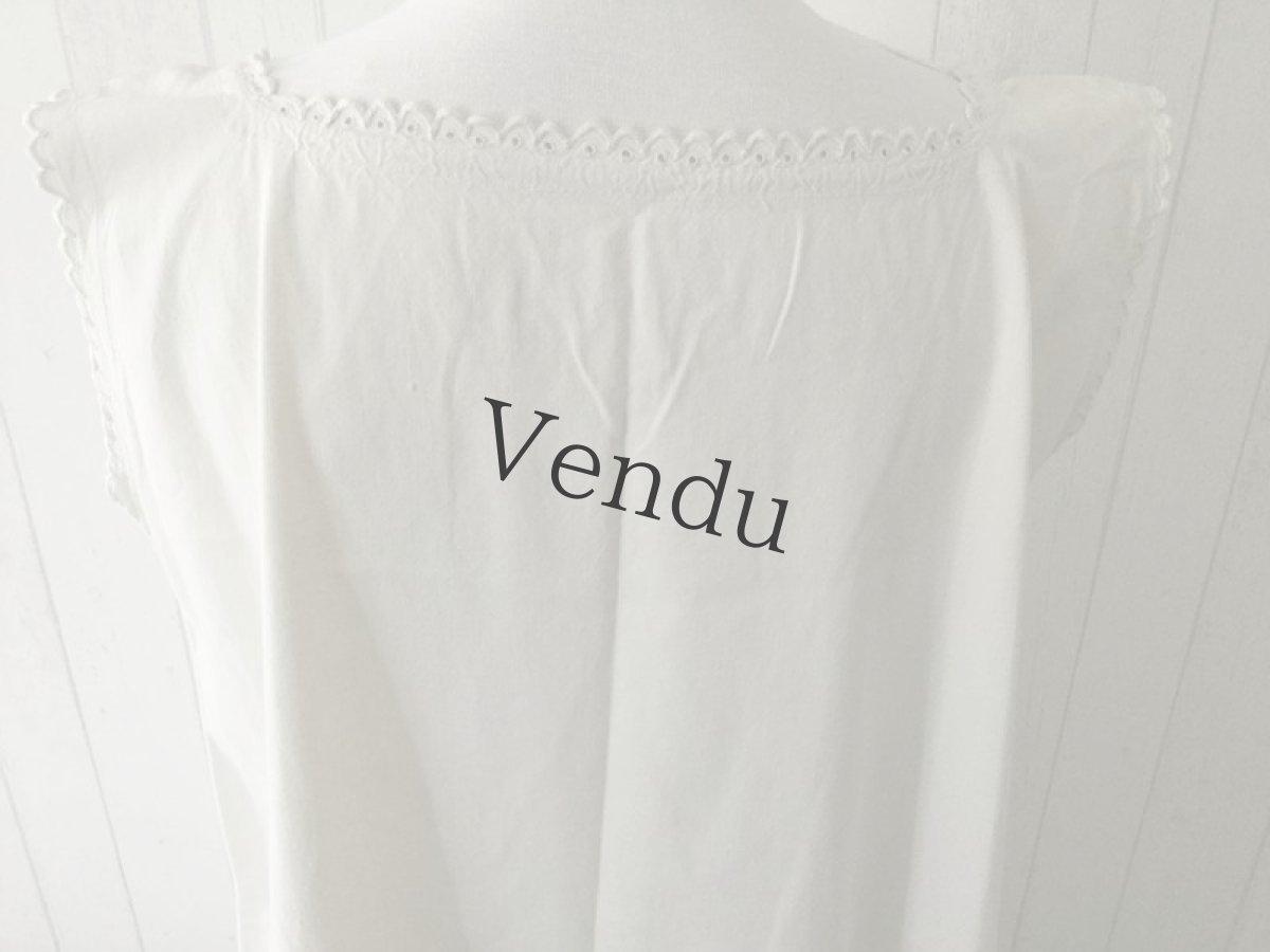 画像6: フランスアンティーク　リネン　ノースリーブワンピース (6)