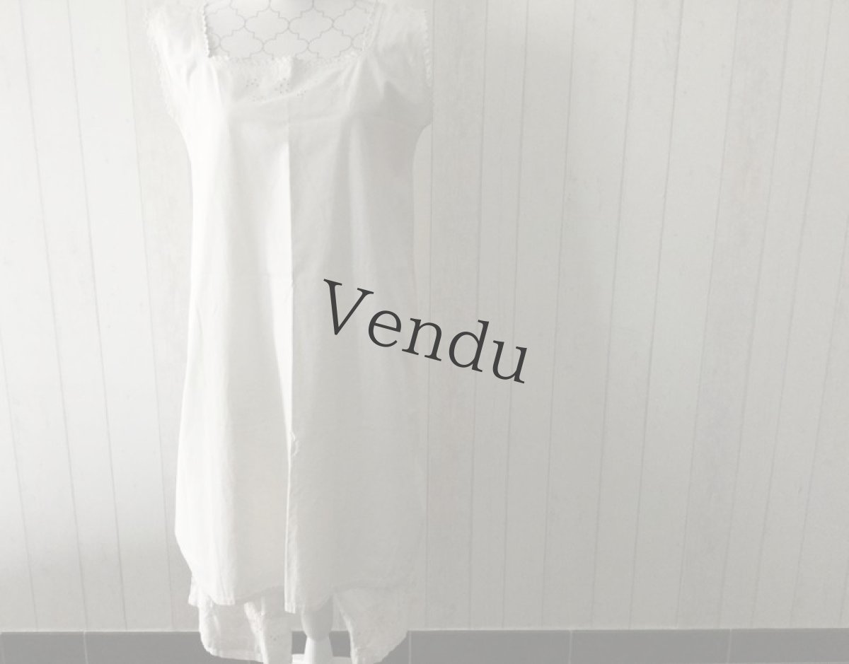 画像4: フランスアンティーク　リネン　ノースリーブワンピース (4)