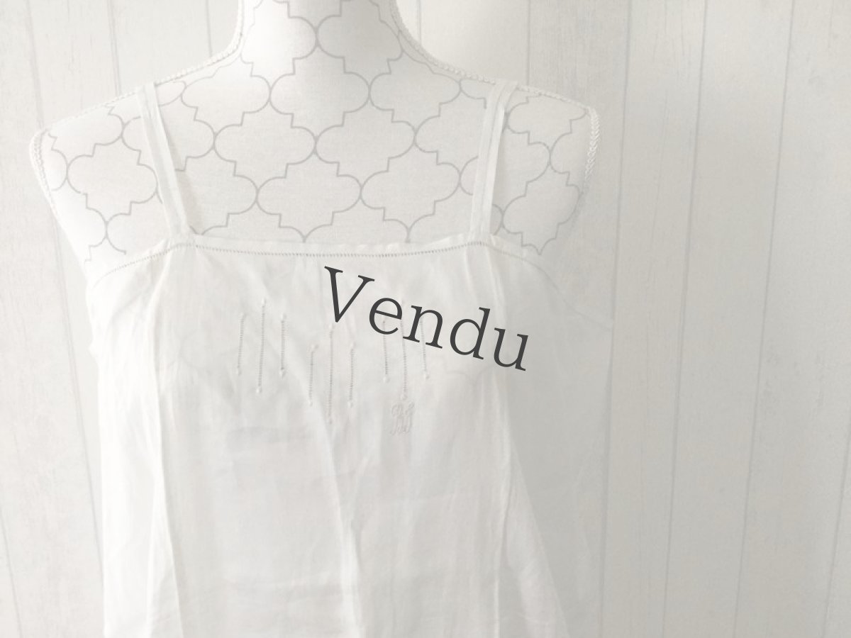 画像2: フランスアンティーク　コットン　キャミワンピース (2)