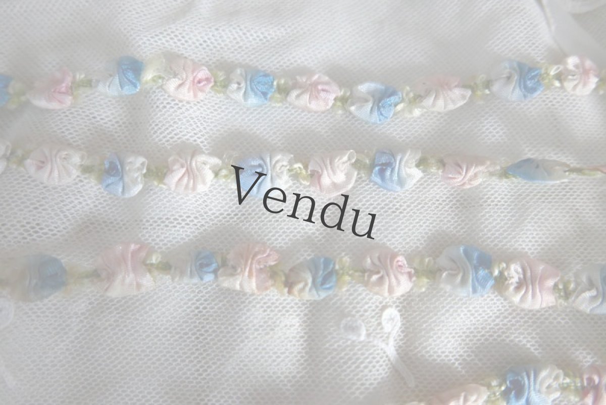 画像4: フランスアンティーク　ピンクと水色のロココリボン 50cm〜 (4)