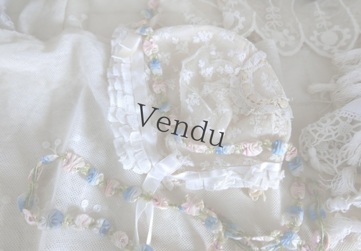 画像3: フランスアンティーク　ピンクと水色のロココリボン 50cm〜 (3)