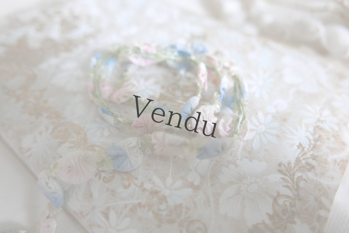 画像2: フランスアンティーク　ピンクと水色のロココリボン 50cm〜 (2)