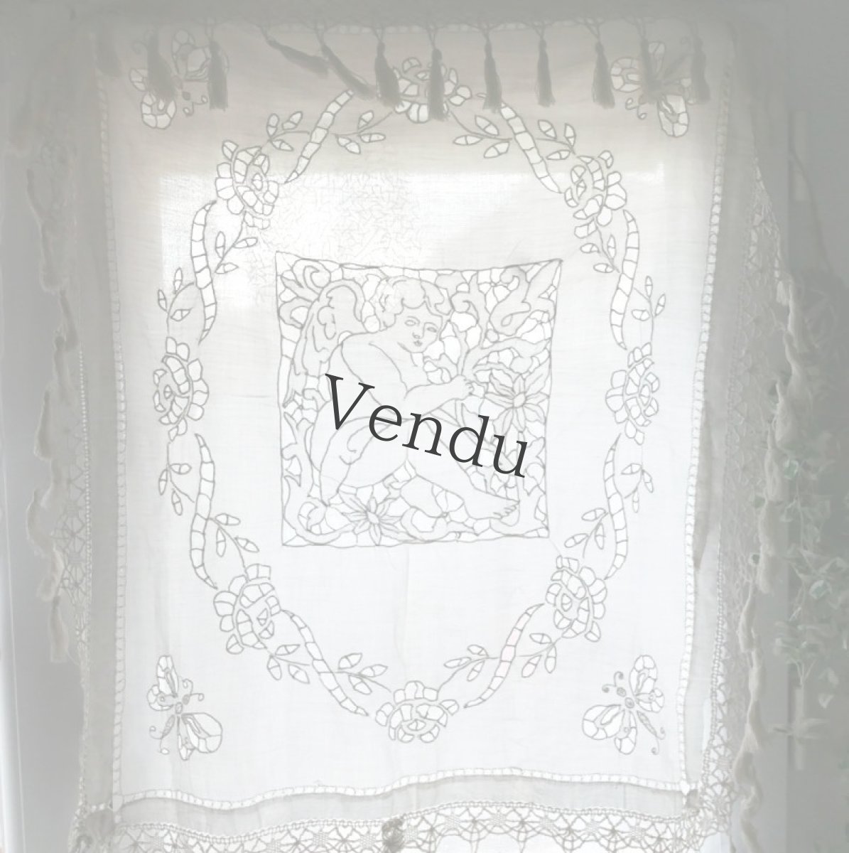 画像3: フランスアンティーク　天使のリシュリュー手刺繍ナップ (3)
