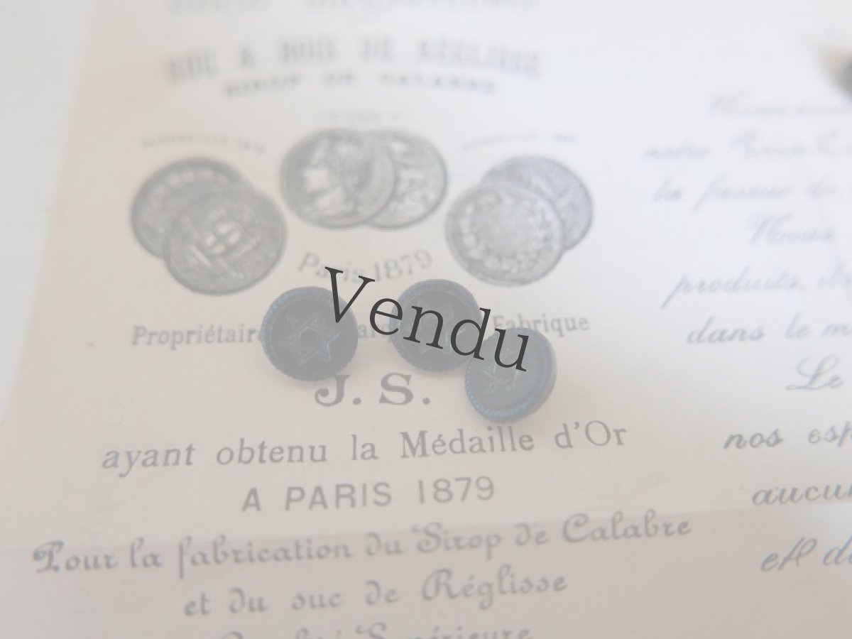 画像4: フランスアンティーク　1900年代フレンチジェットボタン 青く光る六芒星 11mm (4)
