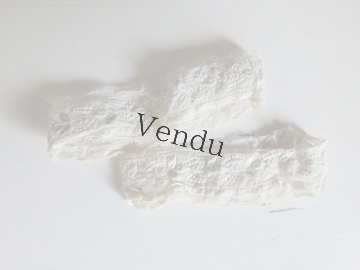 画像2: フランスアンティーク　1900年代 白糸刺繍レースポワニエ (2)