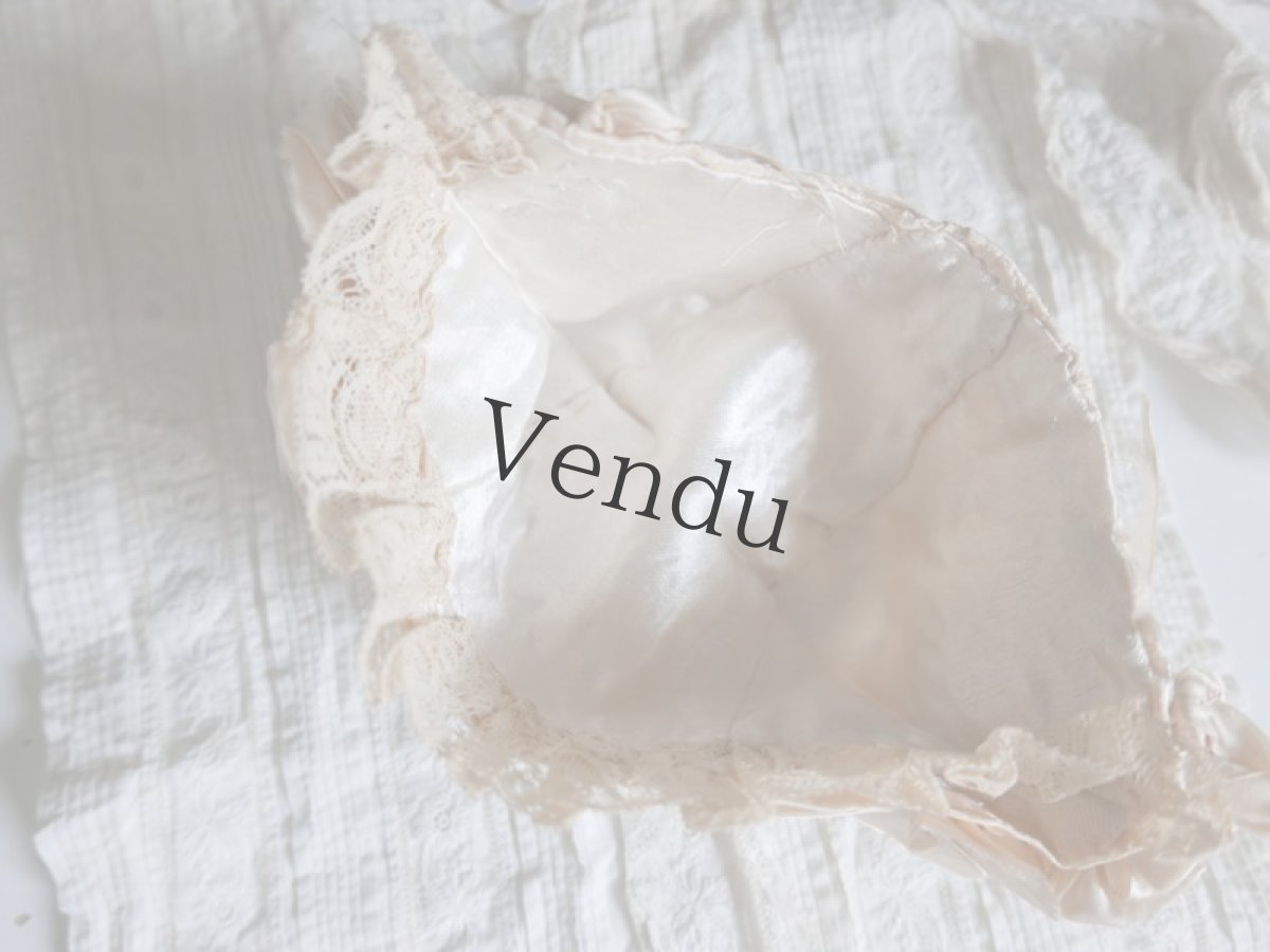 画像11: フランスアンティーク　シルクリボンのちいさなボネ (11)