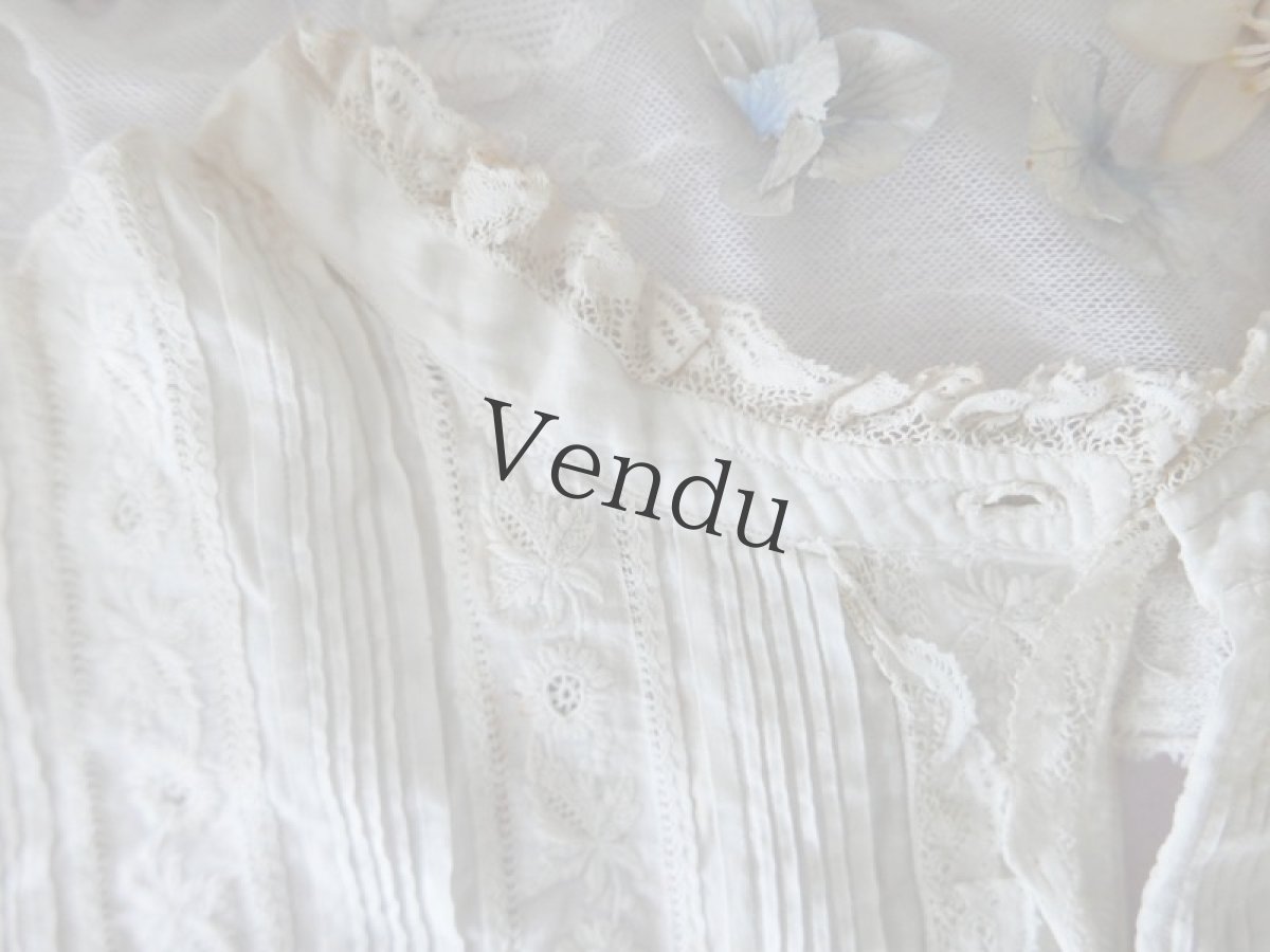 画像2: フランスアンティーク　19世紀 白糸刺繍ブラウスパターン (2)