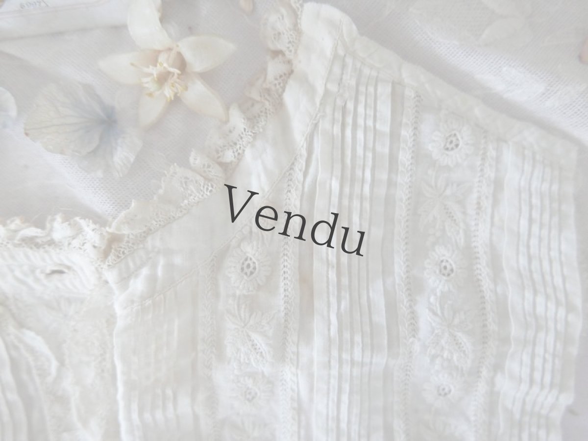 画像3: フランスアンティーク　19世紀 白糸刺繍ブラウスパターン (3)