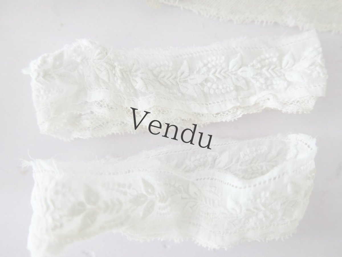 画像4: フランスアンティーク　1900年代 白糸刺繍レースポワニエ (4)