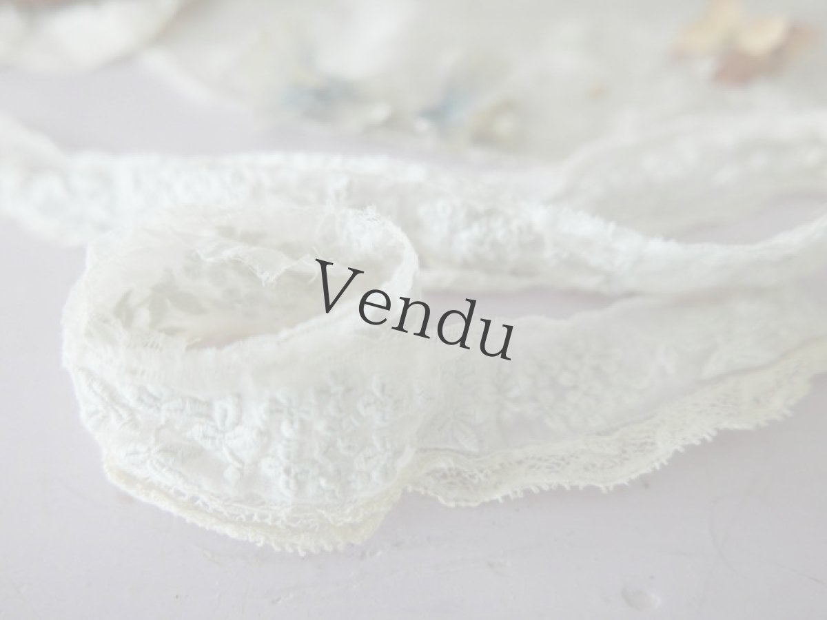 画像5: フランスアンティーク　1900年代 白糸刺繍レース端切れ 2本セット (5)