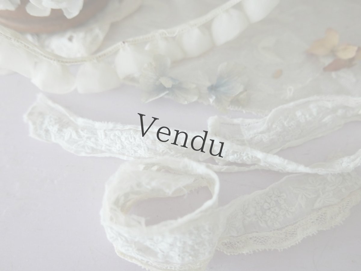 画像6: フランスアンティーク　1900年代 白糸刺繍レース端切れ 2本セット (6)