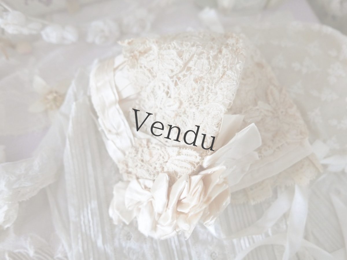 画像4: フランスアンティーク　シルクリボンのちいさなボネ (4)