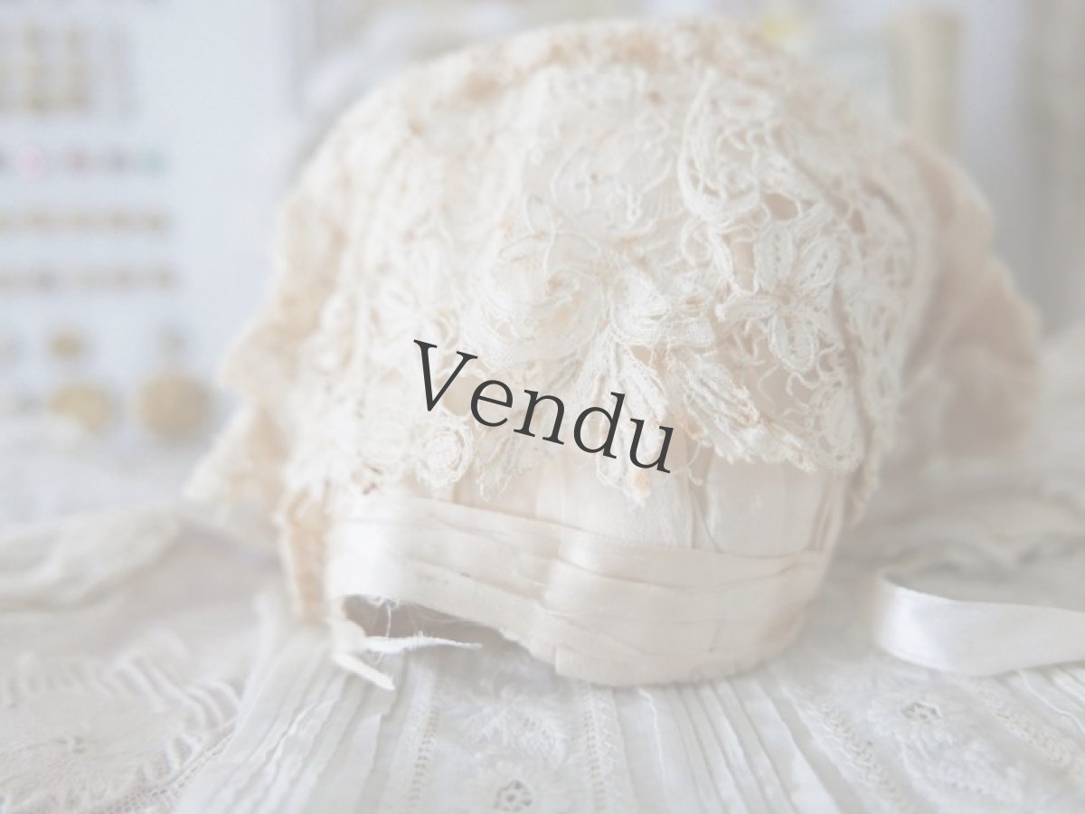 画像5: フランスアンティーク　シルクリボンのちいさなボネ (5)