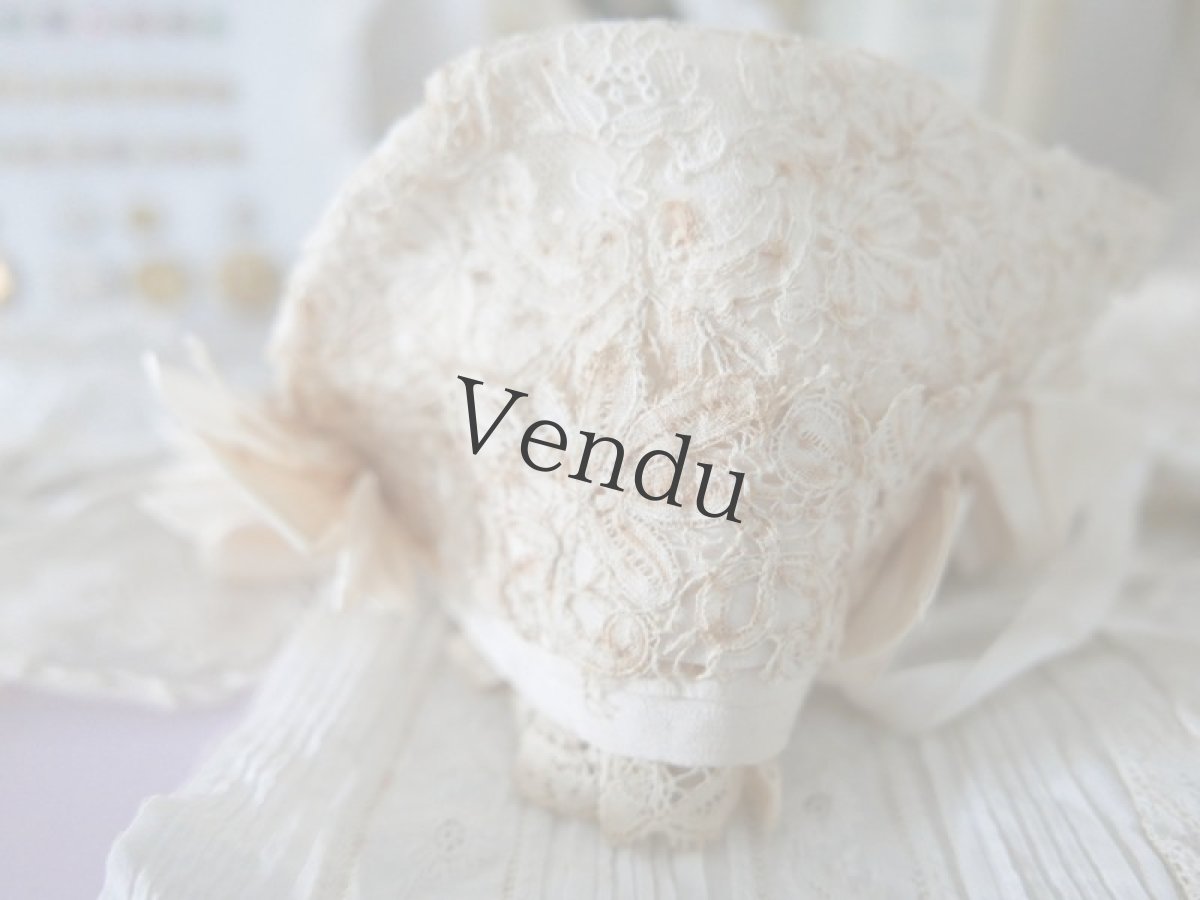 画像6: フランスアンティーク　シルクリボンのちいさなボネ (6)