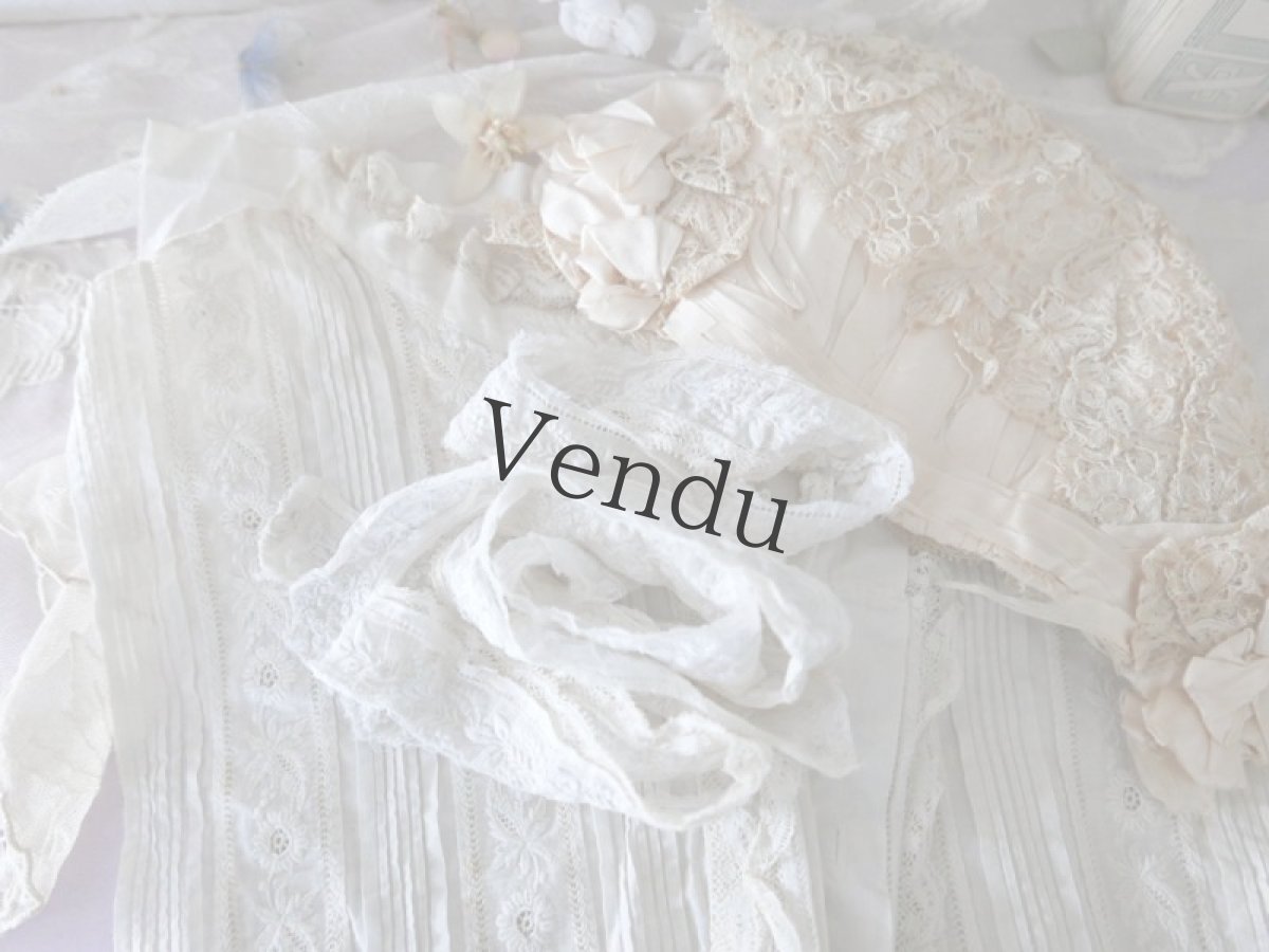 画像6: フランスアンティーク　1900年代 白糸刺繍レースポワニエ (6)