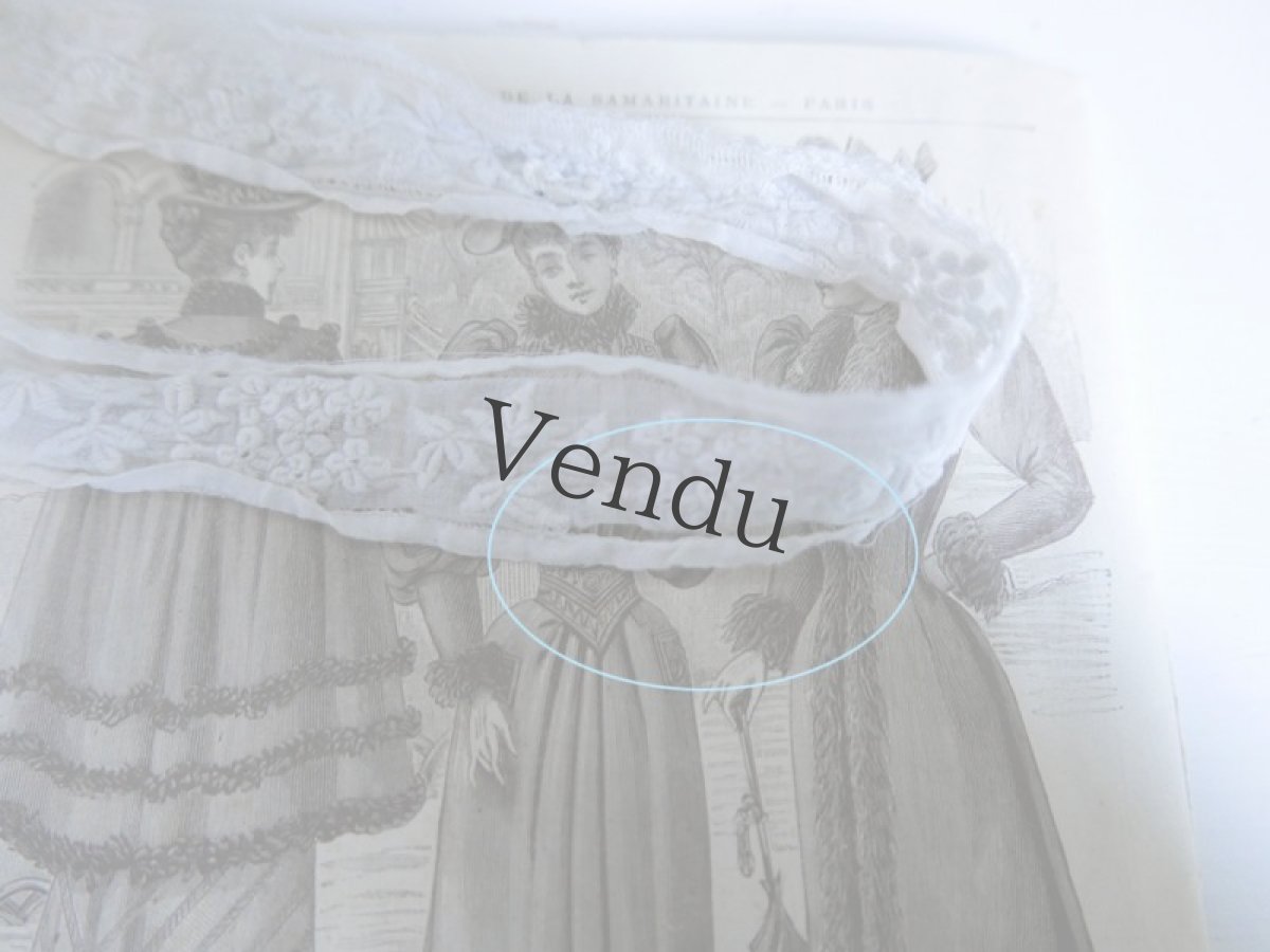 画像9: フランスアンティーク　1900年代 白糸刺繍レース端切れ 2本セット (9)