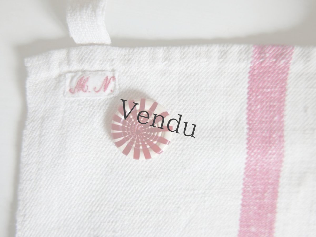 画像5: フランスアンティーク　1930年 赤と白のしましまガラリットボタン22mm (5)