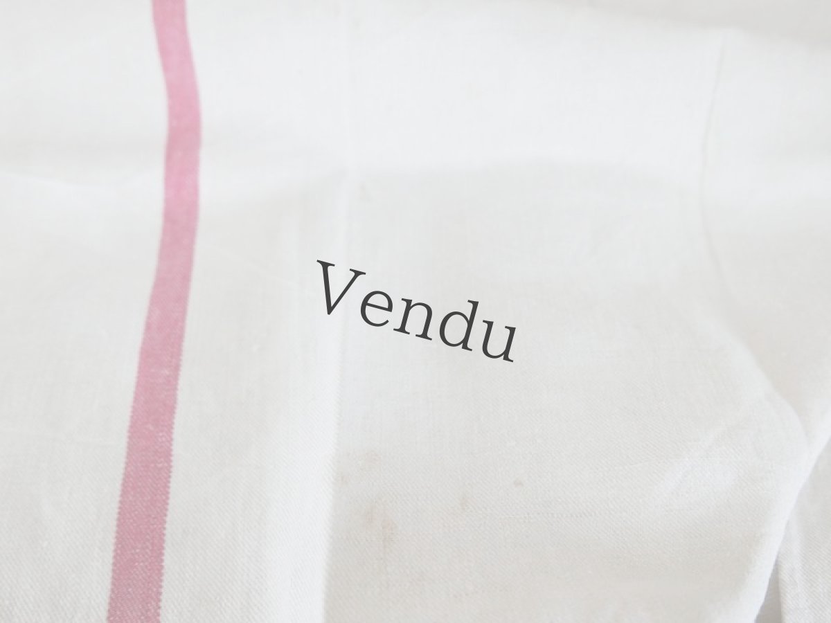 画像7: フランスアンティーク　赤いラインが2本入ったリネンのト－ション (7)