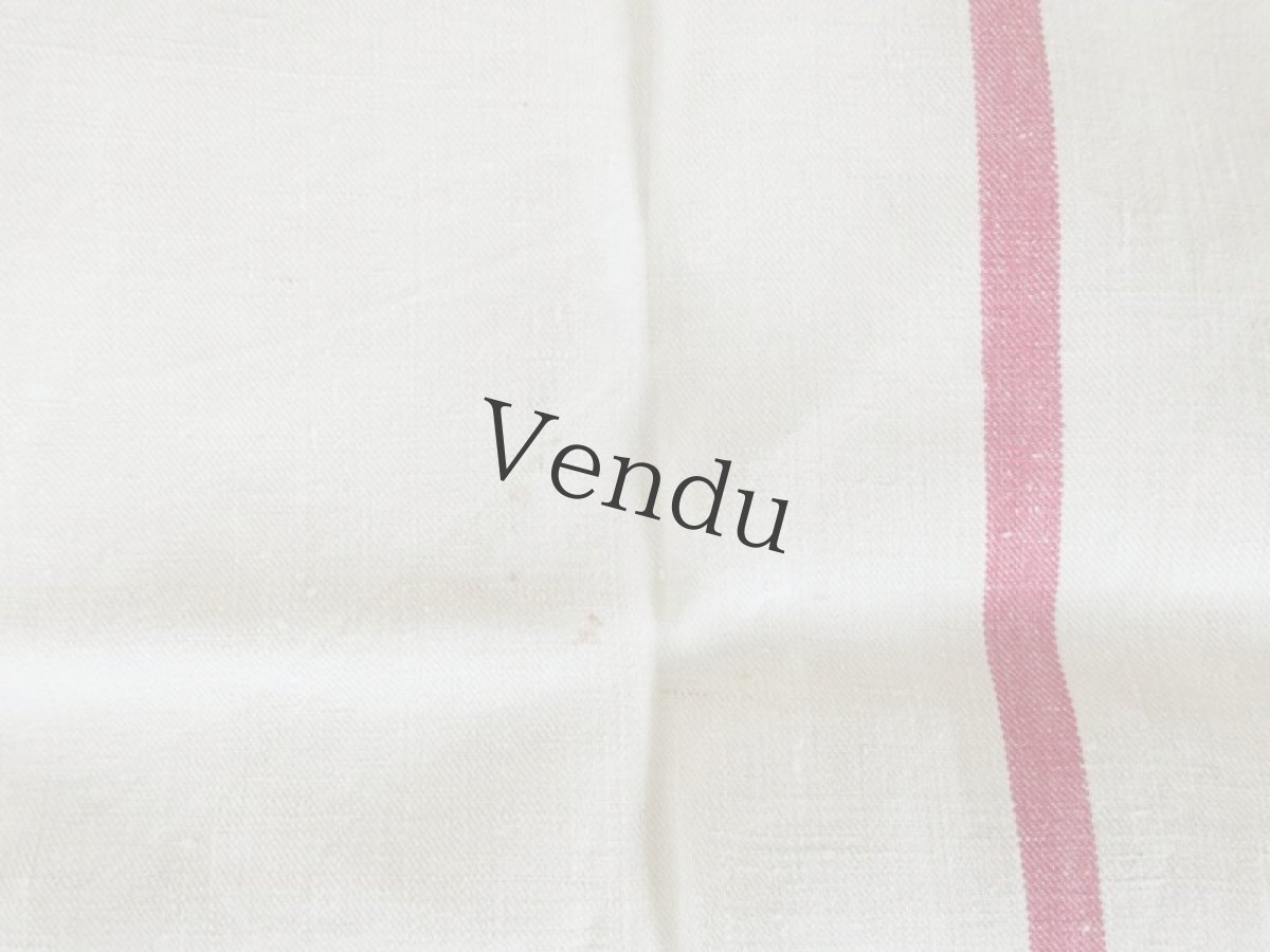 画像8: フランスアンティーク　赤いラインが2本入ったリネンのト－ション (8)