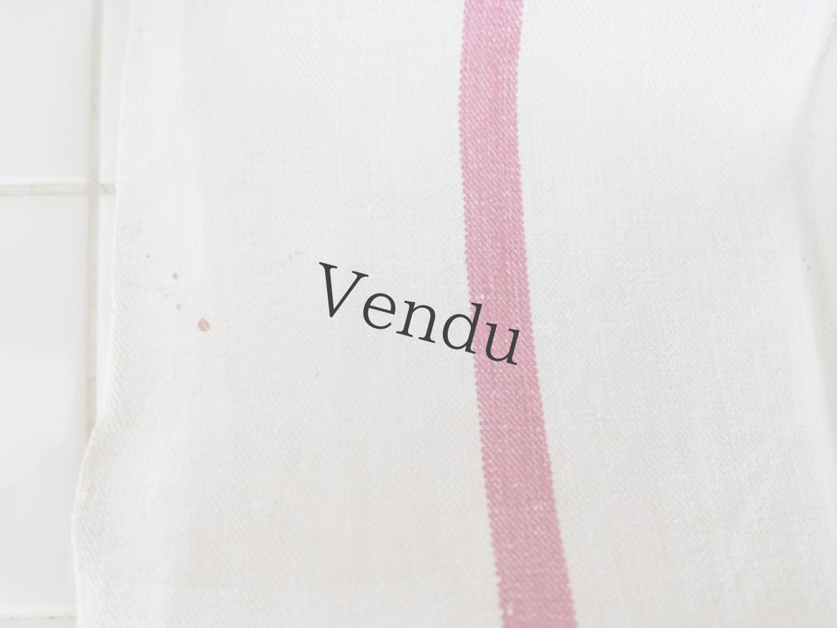 画像11: フランスアンティーク　赤いラインが2本入ったリネンのト－ション (11)