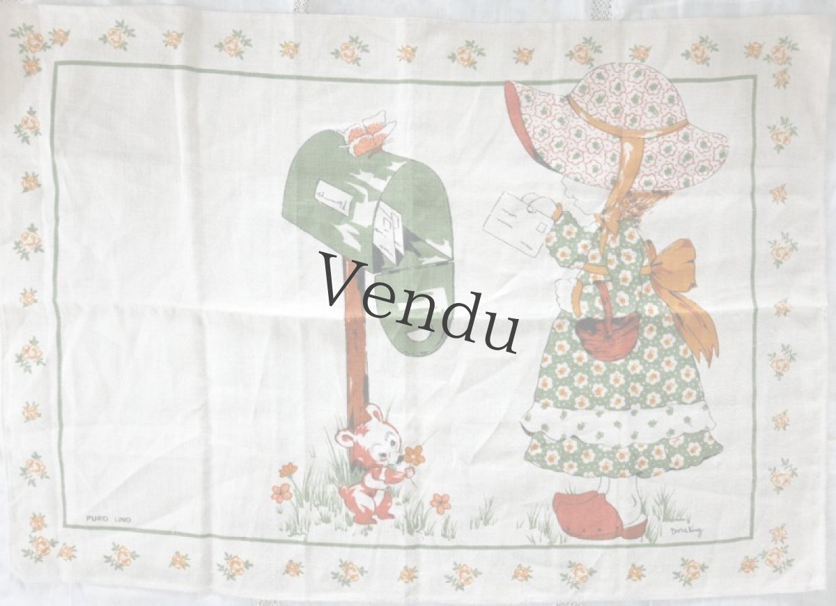画像2: イタリアヴィンテージ　こぐまと少女のリネント－ション (2)