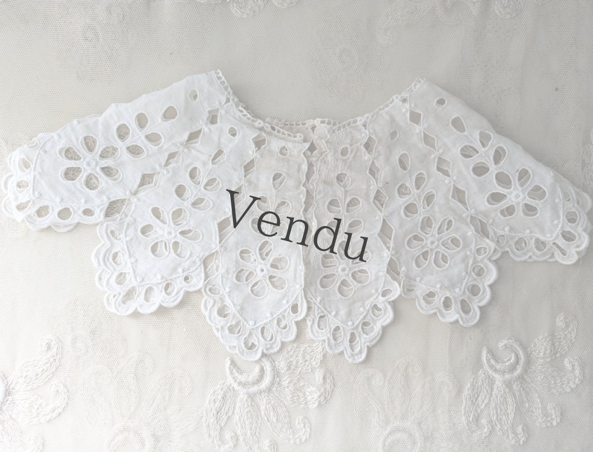 画像3: フランスアンティーク　リボンつきカットワーク刺繍のつけ襟 (3)