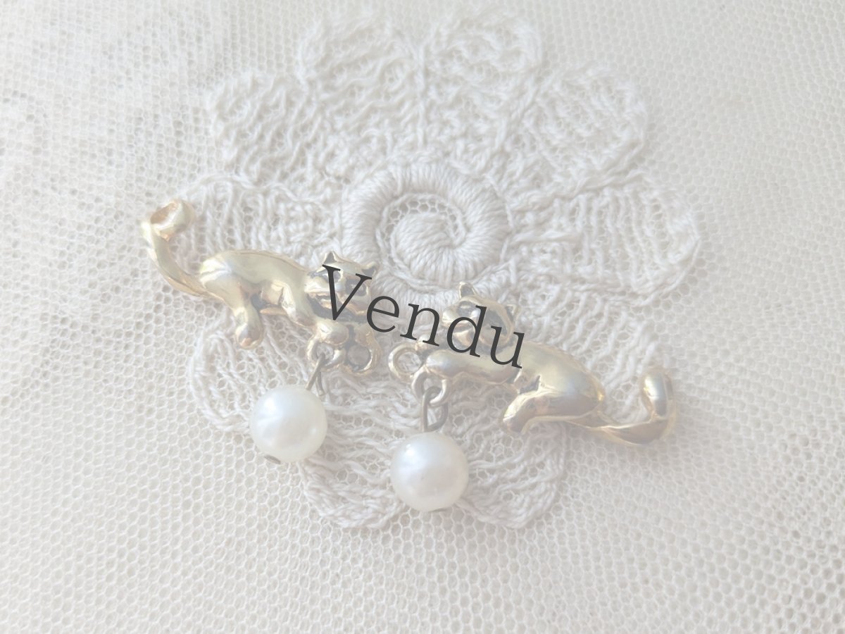 画像2: フランス蚤の市　猫とパールのチャーム (2)