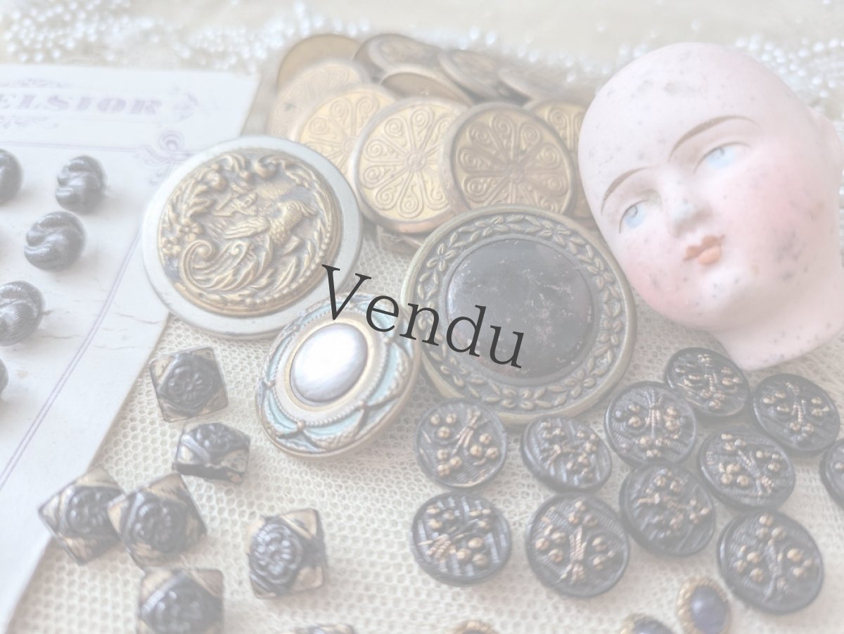 画像5: フランス 1900年前後 メタル×黒蝶貝ボタン 23mm (5)