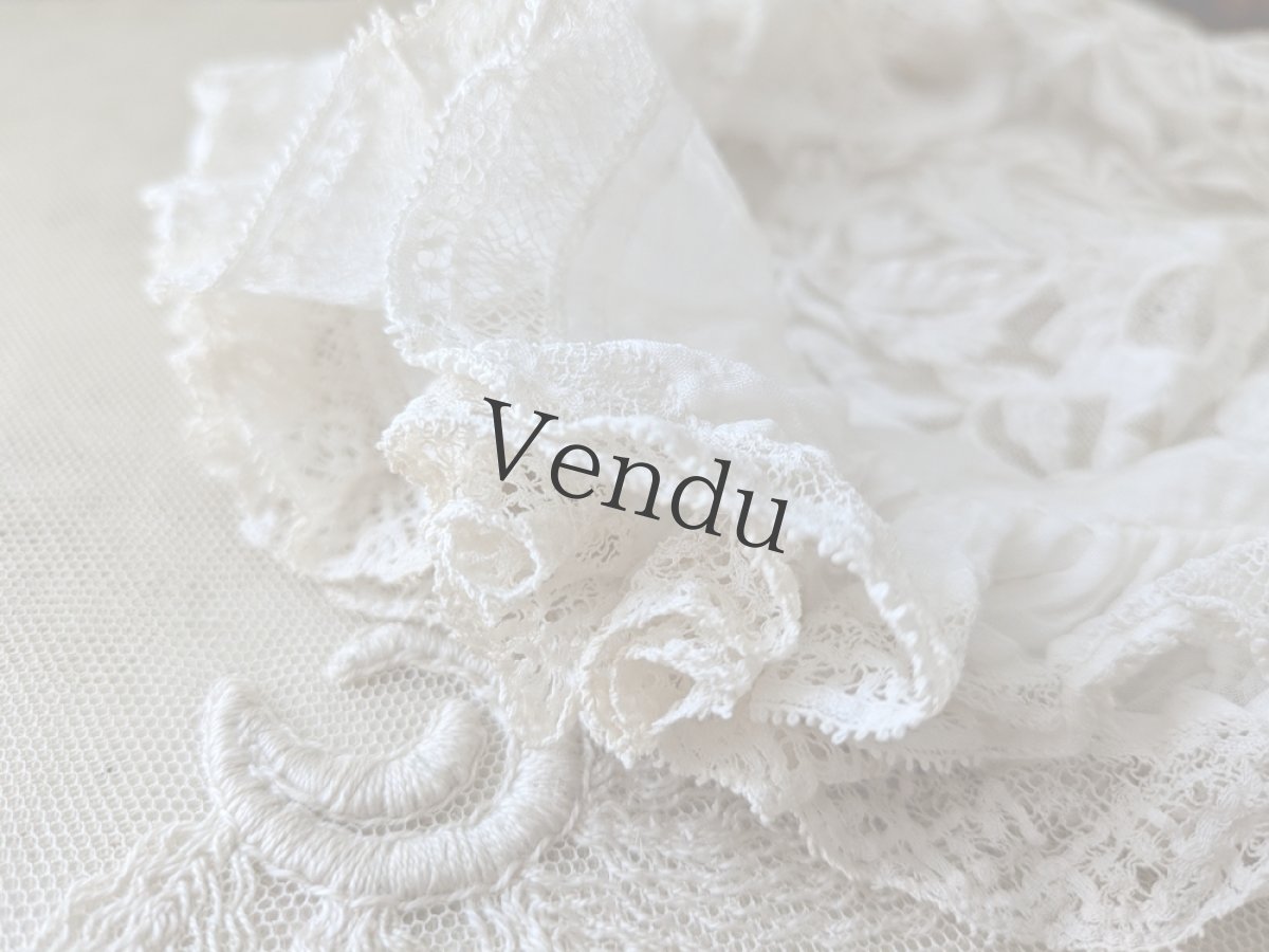 画像6: フランスアンティーク　白糸刺繍とレースのボネ (6)