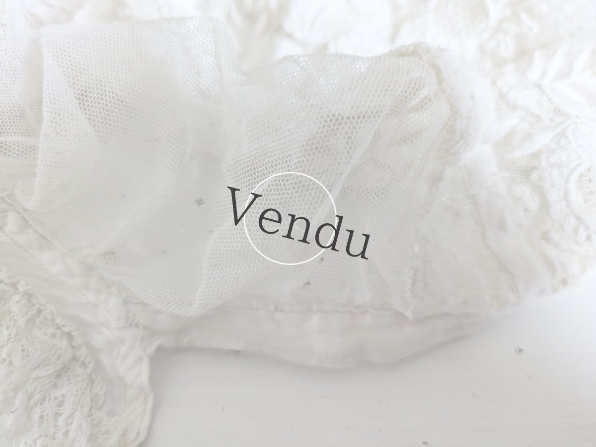 画像8: フランスアンティーク　白糸刺繍とレースのボネ (8)