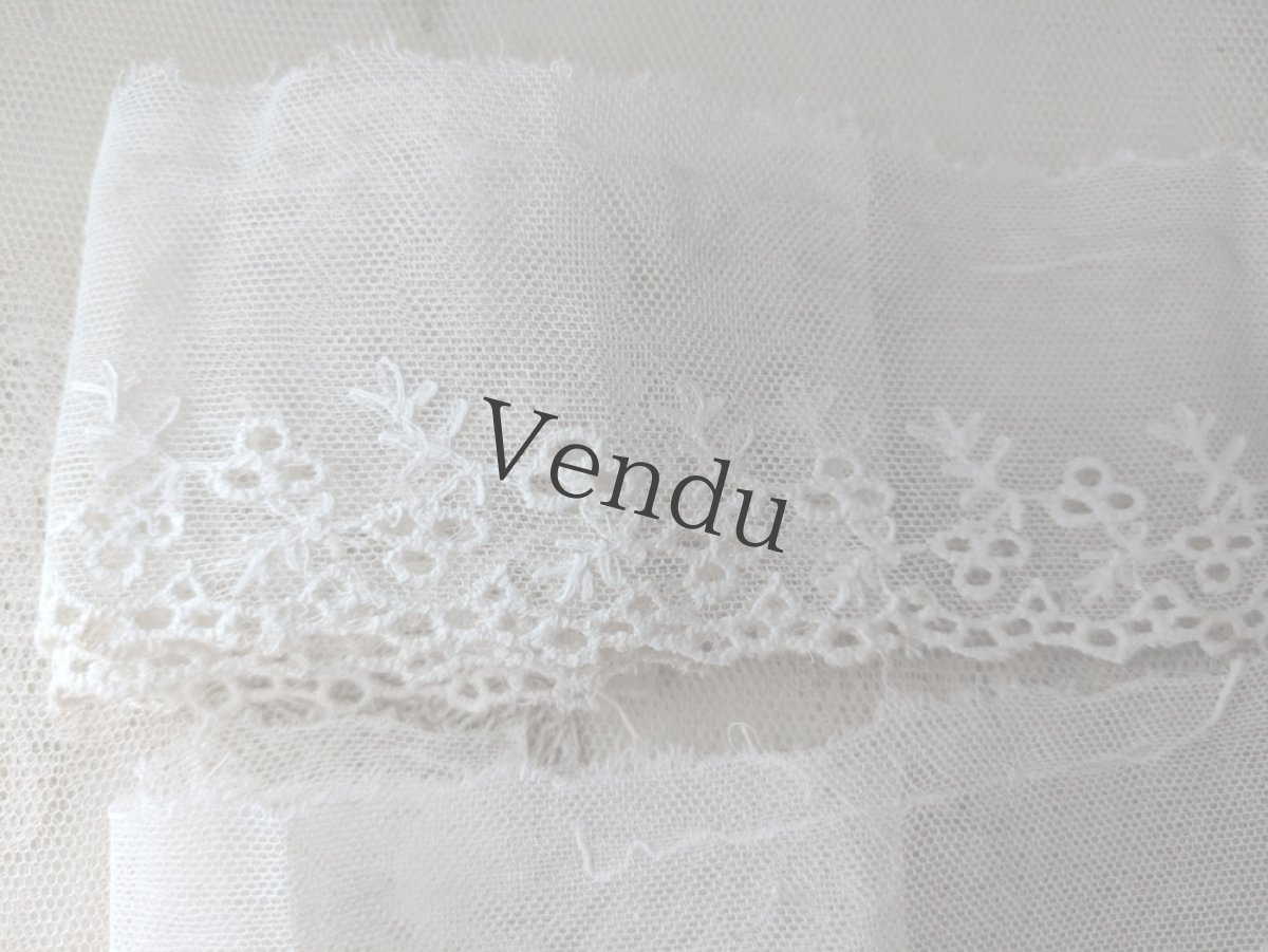 画像2: フランスアンティーク チュール刺繍レース 49cm2本セット  (2)