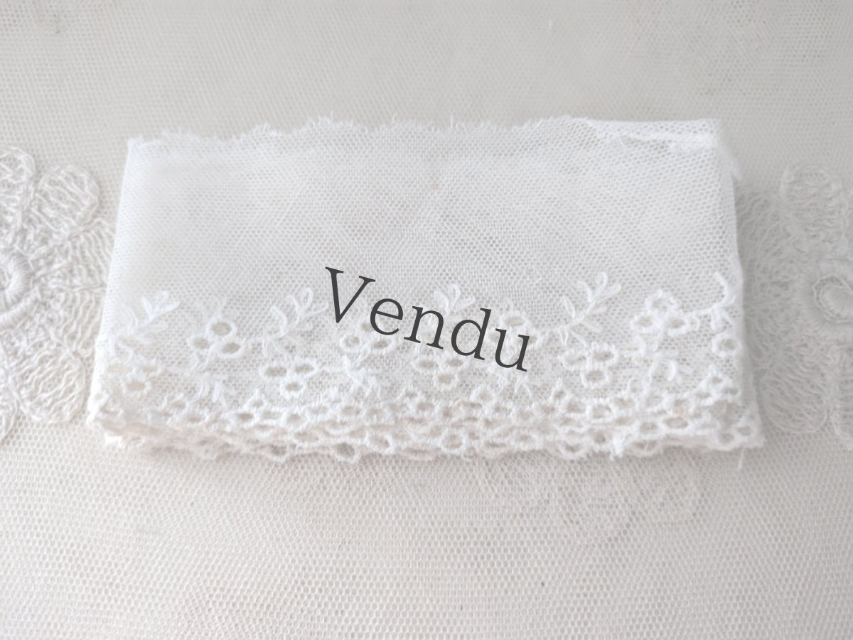 画像4: フランスアンティーク チュール刺繍レース 49cm2本セット  (4)