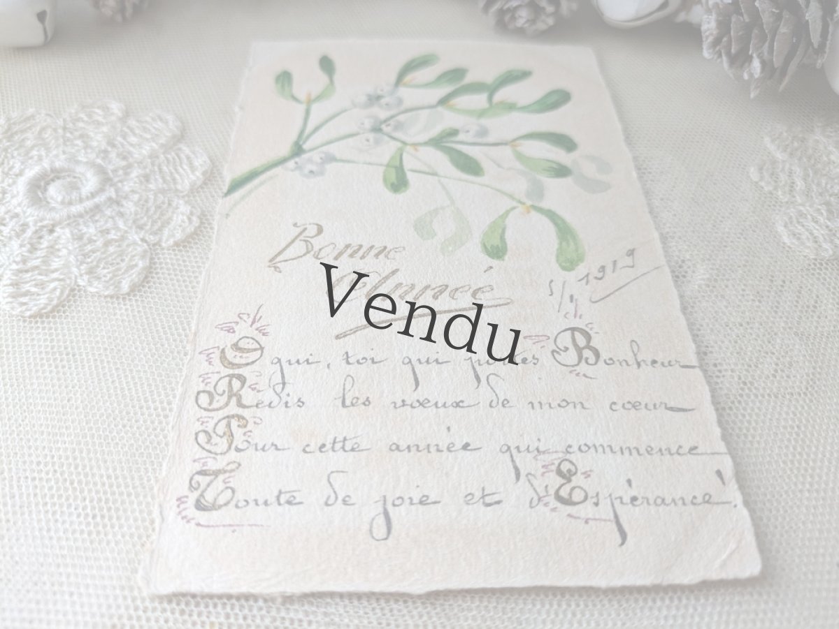 画像3: フランス 1919年 Bonne Année ポストカード ヤドリギ (3)