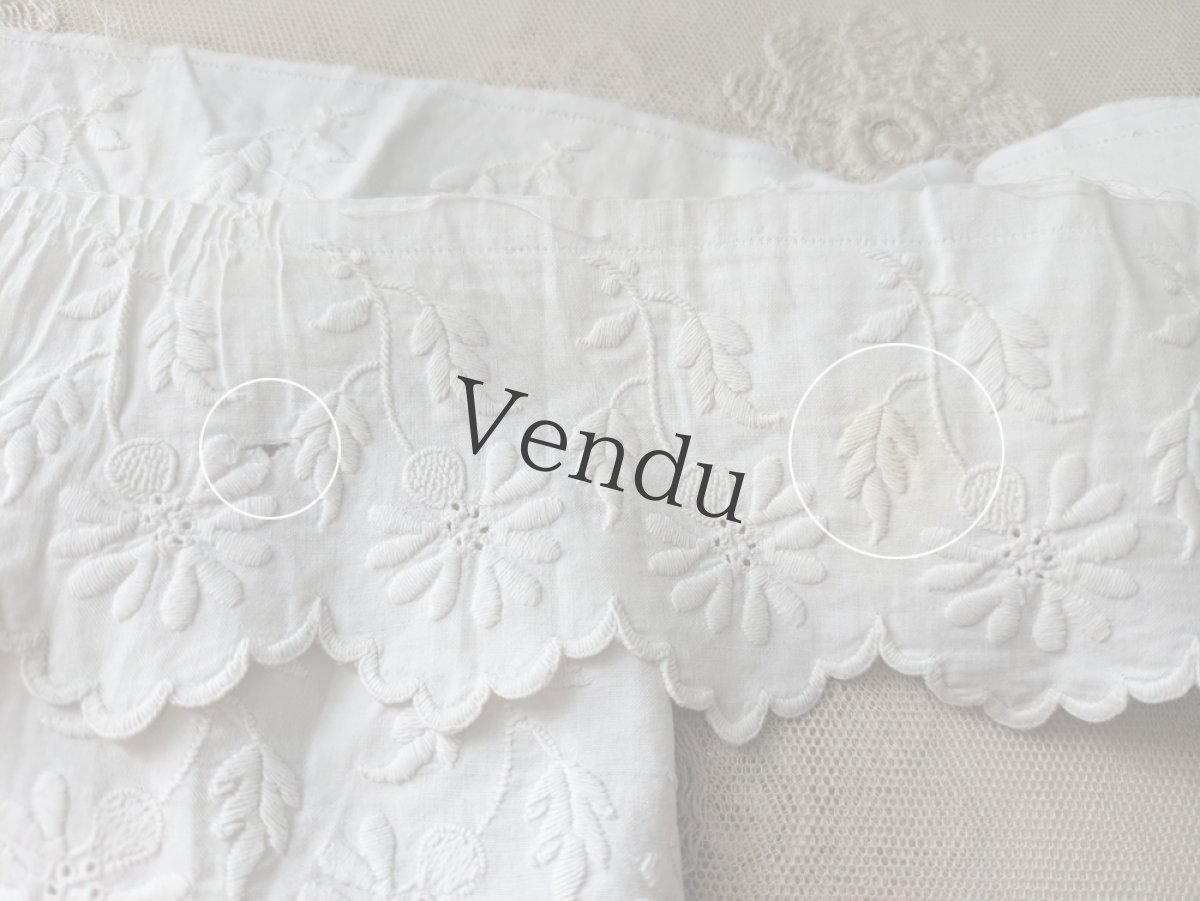 画像6: フランスアンティーク 白糸刺繍スカラップ生地 お花A 325cm (6)