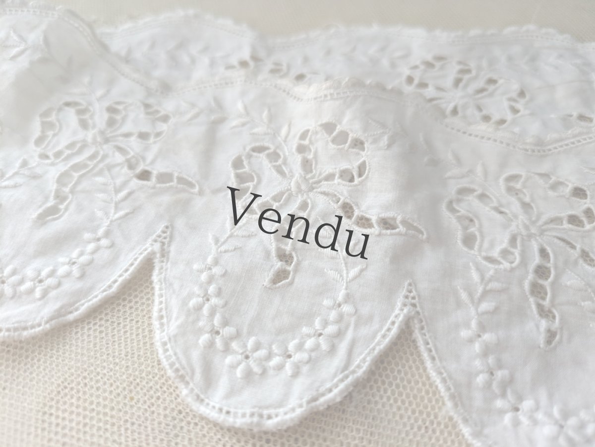 画像4: フランスヴィンテージ カットワーク刺繍スカラップ生地 リボン 54cm (4)