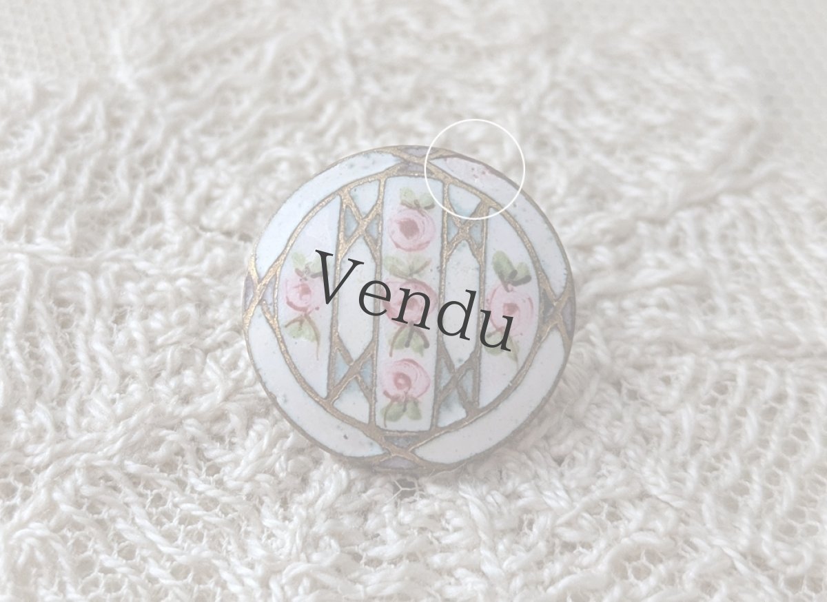 画像4: フランス1900年前後　エマイユボタン 白ローズ 16mm (4)