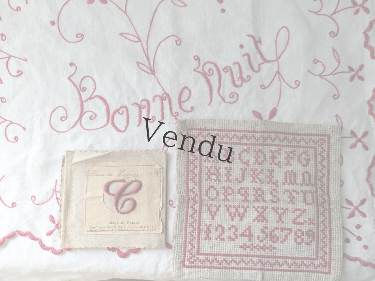画像7: フランスアンティーク Plumetis-Express 刺繍イニシャルシートサンプル (7)
