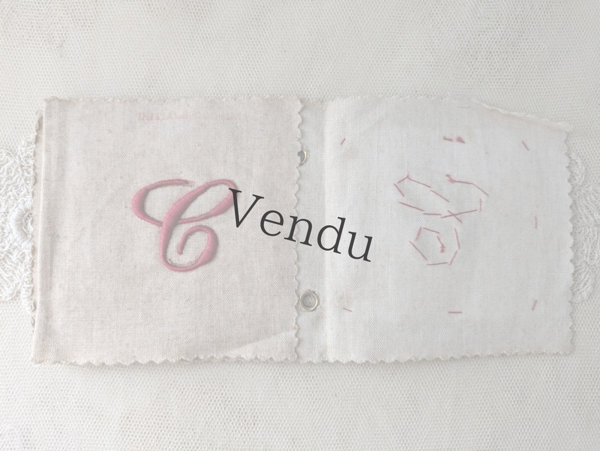 画像3: フランスアンティーク Plumetis-Express 刺繍イニシャルシートサンプル (3)