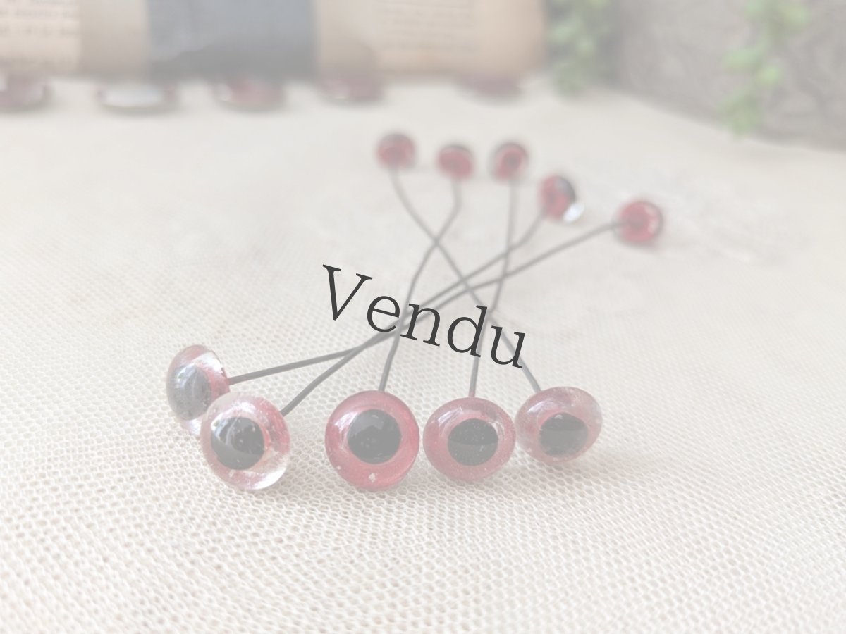 画像2: フランスヴィンテージ ガラスアイ 5本セット／赤10.5mm (2)