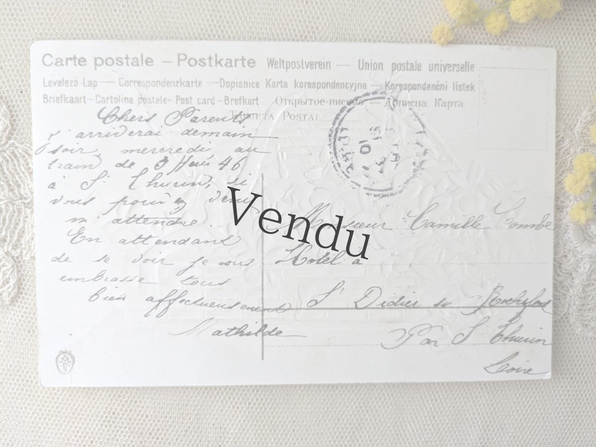 画像3: フランス 1900-40年代 切手付きポストカード スミレとパニエ (3)