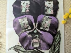 画像2: フランス 1900-30年代 切手付きポストカード パンジーとマドモアゼル (2)