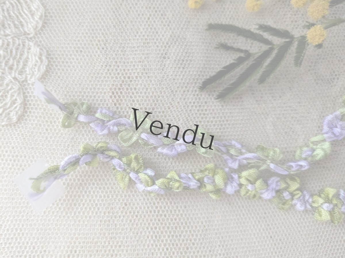 画像4: フランスヴィンテージ ロココリボン モーヴ×ライトグリーン 51cm/83cm (4)