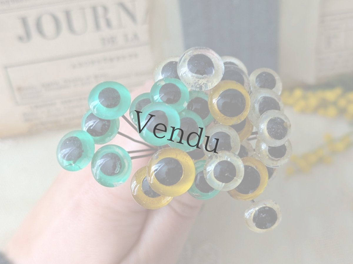 画像4: フランスヴィンテージ グラスアイ 5本セット／イエロー12mm (4)