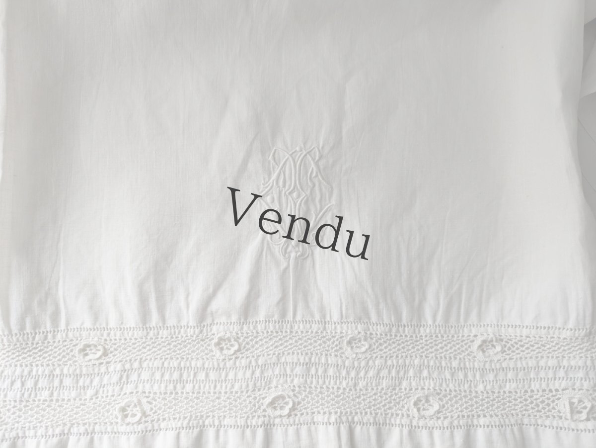 画像5: フランスヴィンテージ　CHイニシャル刺繍入り リネンシーツ (5)