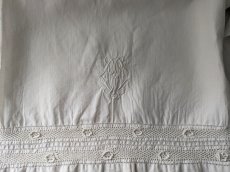画像5: フランスヴィンテージ　CHイニシャル刺繍入り リネンシーツ (5)